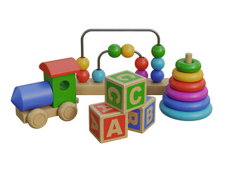 Wooden toys isolated from the background 3d rendering