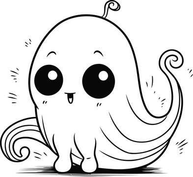 Illustration of Cute Cartoon Octopus Character for Coloring Book