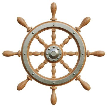 Ship wheel isolated from the background 3d rendering