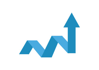 blue bussiness arrow and graph stock market arrow growing pointing up on economic chart icon trending upwards financial board rises flat color
