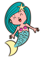 Cartoon illustration of Cute little mermaid swimming at ocean. Best for sticker, logo, and mascot with fairytale themes for children