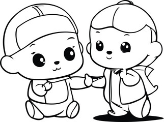 Coloring Page Outline Of a Boy and a Girl Holding Hands