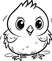 Black and White Cartoon Illustration of Cute Little Bird Animal Character Coloring Book