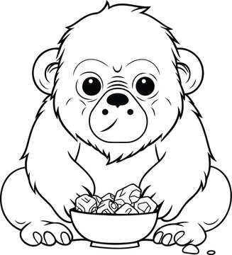 Monkey with bowl of cereals   Coloring book for adults