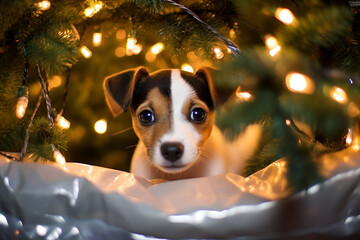 dog in christmas decoration
