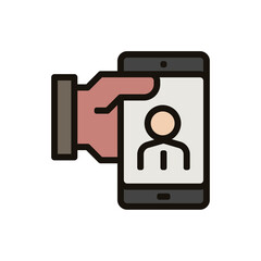 profil smartphone cv en main team buiding travail entreprise d'équipe pictogramme icone epais couleur