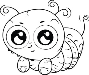 Cute cartoon caterpillar. Black and white vector illustration for coloring book.