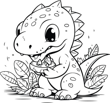 Cute baby dinosaur. Vector illustration. Coloring book for children.