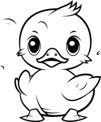 Cute little duckling   Black and White Cartoon Illustration. Vector