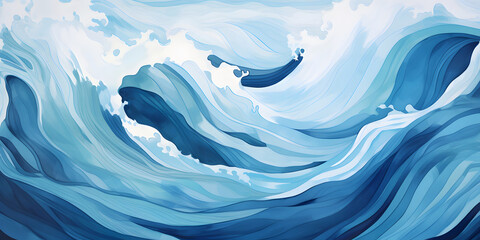 Rippled Blue Waves with Whites and Greens - obrazy, fototapety, plakaty