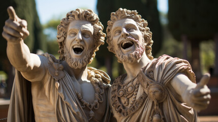 Comedy statues in the park of Versailles Palace, France. Fun and humor.