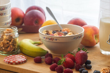 healthy breakfast with fruits and yogurt