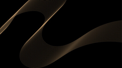 Technology abstract lines on black background. Vector wave lines pattern smooth curve flowing dynamic gold gradient light isolated on black background. Undulate Grey Wave Swirl, frequency sound wave, 