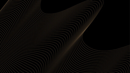 Technology abstract lines on black background. Vector wave lines pattern smooth curve flowing dynamic gold gradient light isolated on black background. Undulate Grey Wave Swirl, frequency sound wave, 