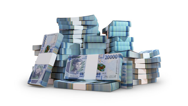 3D Stack of 20000 Guinean franc notes isolated on transparent background