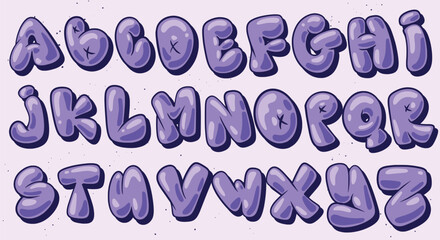 vector set color bubble graffiti font alphabet lettering - obrazy, fototapety, plakaty