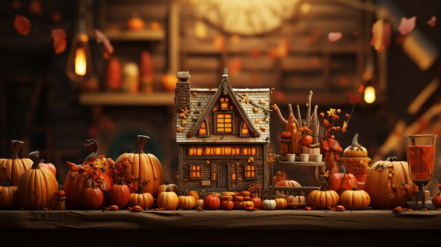 Composite image of illustration of happy thanksgiving day text, Generative AI.