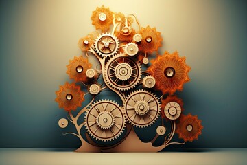 An abstract 3D composition of interconnected gears, ideal for stock images used in business presentations and reports