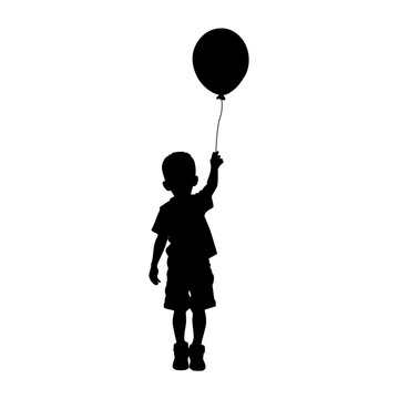 Kids holding balloon, silhouettes of boys and girls with balloons, children with balloons