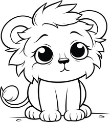 Black and White Cartoon Illustration of Cute Lion Animal Character for Coloring Book
