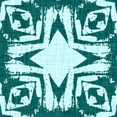 Teal blue white vibrant watercolor batik azulejos tile border banner background. Seamless coastal blur linen effect geometric mosaic effect. Patchwork nautical masculine summer ribbon trim. 
