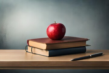 red apple on a stack of books