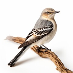 Obraz premium Closeup capture of a detailed mockingbird, isolated on a white background.