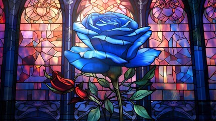 Stained glass, blue rose. Generation AI