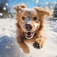 big dog playing in the snow 