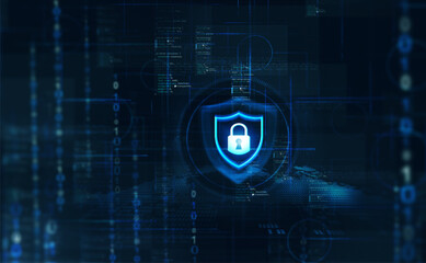 Padlock icon on blue background. Digital data protect. Cyber data. Information Privacy. 
