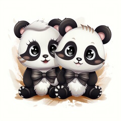 Obraz premium Adorable Panda Couple in Professional Graphic Art