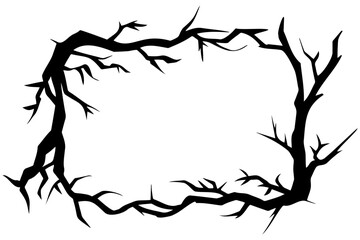 Halloween frame made from dry tree branches. Vector illustration