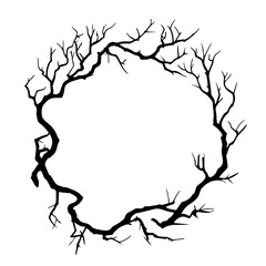 Halloween frame made from dry tree branches. Vector illustration