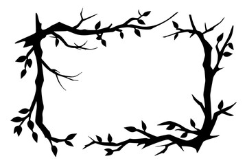 Halloween frame made from dry tree branches. Vector illustration
