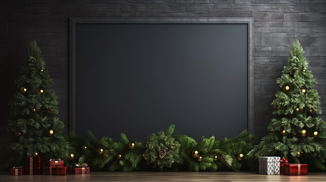 presentation board with Christmas tree and gifts in the living room