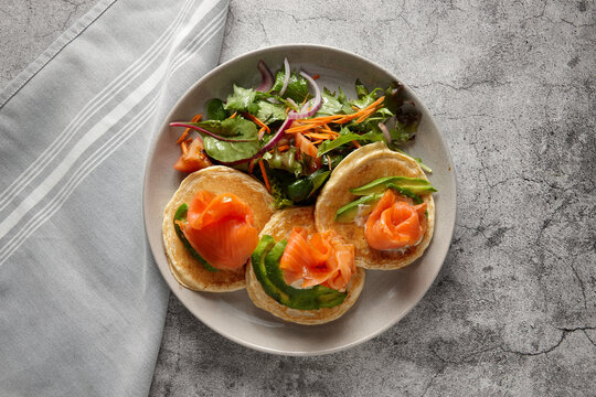 top shot of salmon pikelets