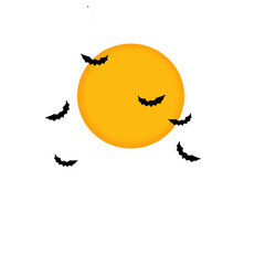 Ilustración de luna con murciélagos al rededor 