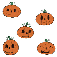 Ilustración sin título Ilustración de calabazas de día de Halloween, con diferentes rostros