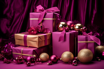 Fuchsia And Gold Gifts Surrounded By Baubles