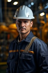 Industry maintenance engineer man wearing uniform and safety hard hat on factory station. Industry, Engineer, construction concept.