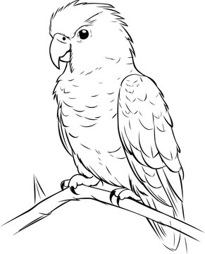 recommend clip art: parrot on a branch. vector illustration in black and white colors