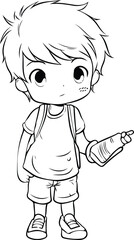 Cute little boy with a bottle of water. Vector illustration.