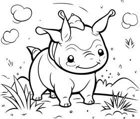 Cute little rhinoceros coloring book. Vector illustration.