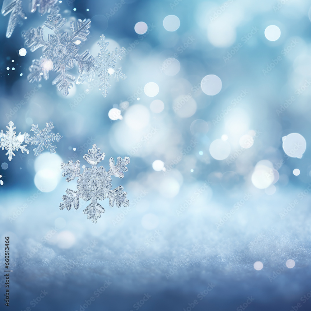 Poster beautiful background image of light snowfall falling over of snowdrifts.