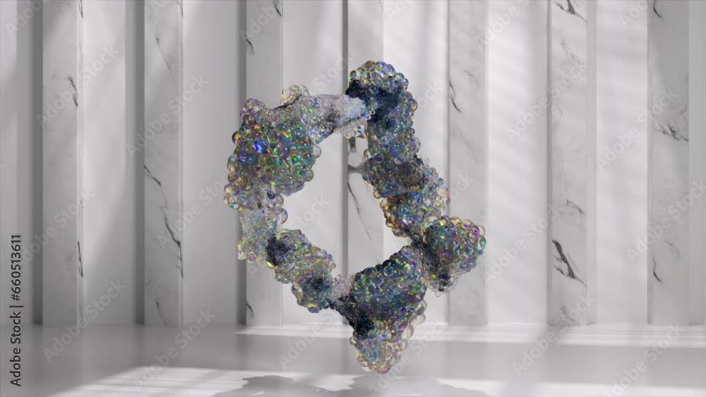 Poster abstract artistic video animation with 3d motion of dispersed balls based on the use of small ball s