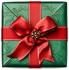 Green gift box with red ribbon