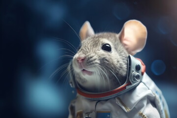 Mouse astronaut in a space suit. Mouse with black eyes, nice, sweet animal, small nose. Colorful. Photo realistic, concept art, cinematic light