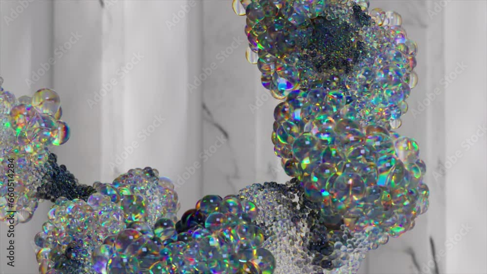 Poster abstract artistic video animation with 3d motion of dispersed balls based on the use of small ball s