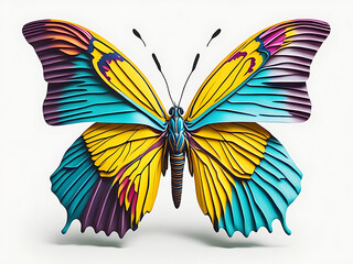 A colorful and dynamic butterfly icon or image in white canvas paper. Generative Ai 
