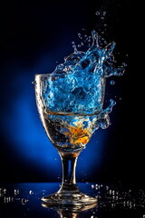 Cocktail splashing on dark background